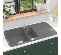 Modern Granite Kitchen Sink Double Basin Kitchen Utility Sinks vidaXL