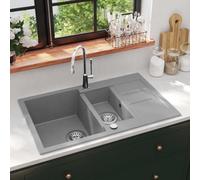 Vidaxl Granite Kitchen Sink Double Basin Grey Kitchen Sinks