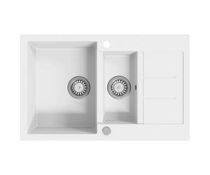 vidaXL Granite Kitchen Sink Double Basins White