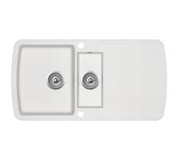 vidaXL White Granite Kitchen Sink - Reversible Double Basin Overmount Sink with Heat/Scratch Resistant Surface and Basket Strainer, 960x500x310mm