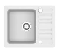vidaXL Granite Kitchen Sink Single Basin White Basket Strainer Wash Bowl Basin