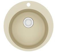 vidaXL Granite Kitchen Sink Single Basin Round Beige Basket Strainer Basin