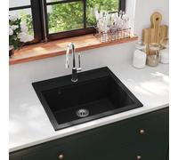 vidaXL Granite Kitchen Sink Single Basin Black