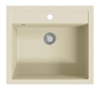 vidaXL Granite Kitchen Sink Single Basin Beige Basket Strainer Wash Bowl Basin