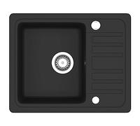 vidaXL Granite Kitchen Sink Single Basin Black Overmount with Basket Strainer