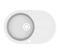 vidaXL Granite Kitchen Sink Single Basin Oval White Basket Strainer Basin