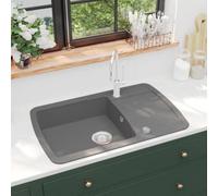 vidaXL Granite Kitchen Sink Single Basin Grey Overmount with Basket Strainer