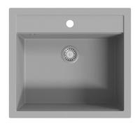 vidaXL Granite Kitchen Sink Single Basin Grey Overmount with Basket Strainer