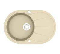 vidaXL Granite Kitchen Sink Single Basin Oval Beige Basket Strainer Basin
