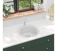 vidaXL Granite Kitchen Sink Single Basin Round White Basket Strainer Basin