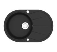 vidaXL Granite Kitchen Sink Single Basin, Scratch & Impact, Heat, Easy to Clean, Reversible Design with Basket Strainer, Black