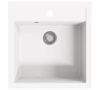 vidaXL Granite Kitchen Sink - White Overmount Single Basin with Basket Strainer, Heat/Scratch, 490x510x306mm