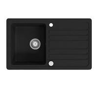 vidaXL Granite Kitchen Sink Single Basin with Drainer Reversible Black