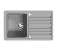 vidaXL Granite Kitchen Sink Single Basin with Reversible Drainer in Grey - Heat/Stain Resistant, Easy Install