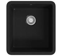 vidaXL Granite Kitchen Sink, Undermount Single Basin, Black, Heat & Scratch Resistant, Easy to Clean and Assemble, Includes Strainer