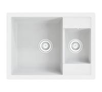 vidaXL Kitchen Sink with Overflow Hole Double Basins White Granite Strainer
