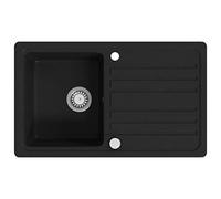 vidaXL Granite Kitchen Sink Single Basin with Drainer Reversible Black Fixture