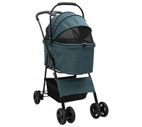 vidaXL Green 4 Wheels Oxford Fabric Stroller Size:32" x 18.5" x 39" Foldable Design for Indoor and Outdoor Portable and Adjustable for Dogs and Cats.