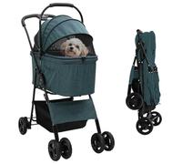 vidaXL Green 4 Wheels Oxford Fabric Stroller Size:32" x 18.5" x 39" Foldable Design for Indoor and Outdoor Portable and Adjustable for Dogs and Cats.