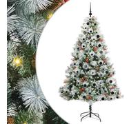 vidaXL Green and White Artificial Christmas Tree, 210 cm, Modern Cone Shaped Christmas Tree, Artificial Tree, Minimalist Decoration with LED Lighting for Parties