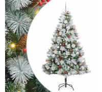 vidaXL Green and White Artificial Christmas Tree, 210 cm, Modern Cone Shaped Christmas Tree, Artificial Tree, Minimalist Decoration with LED Lighting for Parties