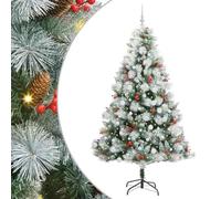 vidaXL Green and White Artificial Christmas Tree, 210 cm, Modern Cone Shaped Christmas Tree, Artificial Tree, Minimalist Decoration with LED Lighting for Parties