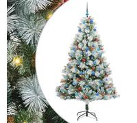 vidaXL Green and White Artificial Christmas Tree, 210 cm, Modern Cone Shaped Christmas Tree, Artificial Tree, Minimalist Decoration with LED Lighting for Parties