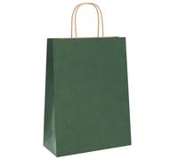 vidaXL Green Paper Bags with Handles - 50 pcs Kraft Grocery Bag for Shopping, Gifts, and Parties - 26x12x35 cm, Recyclable Material