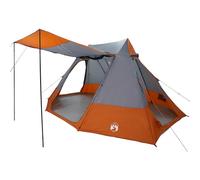 vidaXL Grey and Orange Camping Tent Contemporary Frame Weatherproof Polyester Waterproof 189.4 x 141.7 x 89.4 in Outdoor Family Shelter Breathable Design Includes Carry Bag Zipper Closure Modern Gear