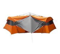 vidaXL Grey and orange family tent, 520 x 190 cm, perfect for camping. Waterproof and windproof, made of polyester with a PU coating. Super spacious and durable, with zips and