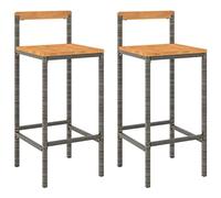 vidaXL Bar Stools 2 pcs Grey Poly Rattan and Solid Wood Acacia UK GF0