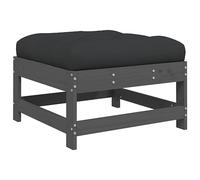 vidaXL Grey Garden Footstool - Solid Pinewood Outdoor Footrest with Comfortable Black Cushion Perfect for Patio and Lounge