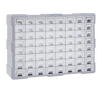 vidaXL Grey High-Impact Multi Drawer Organiser - 64-Drawer Plastic Crafts and Tools Storage Unit - Wall Mountable
