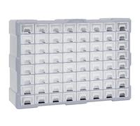 vidaXL Grey High-Impact Multi Drawer Organiser - 64-Drawer Plastic Crafts and Tools Storage Unit - Wall Mountable