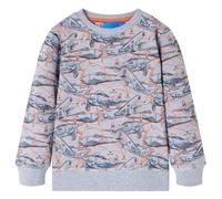 vidaXL Grey Melange Kids' Sweatshirt with Aircraft Print, Size 104 for 3-4 Years, Soft Cotton-Viscose Blend with Fleece lining - Long sleeves and Round neckline