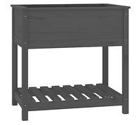 vidaXL Grey Planter with Shelf, Made of Solid Pine Wood, 82.5x54x81 cm - Ample Space for Planting, Optimal Height & Stable Wooden Frame