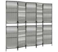 vidaXL Grey Poly Rattan 5-Panel Screen Divider - Flexible Folding Privacy Panels for Indoor/Outdoor, Living Room, Patio, Garden