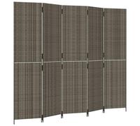 vidaXL Grey Poly Rattan Room Divider - 5 Panel Privacy Screen for Indoor and Outdoor Spaces, Easy Clean, Foldable Design