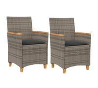 vidaXL Grey Poly Rattan & Solid Wood Outdoor Garden Chairs - Set of 2 with Removable Dark Grey Cushions, Weather-Resistant & Comfortable