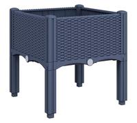 vidaXL Grey Rattan-Look Polypropylene Square Elevated Garden Planter - 40x40x42 cm Planter Box for Outdoor Patio/Terrace Planting