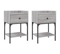vidaXL Grey Sonoma Bedside Tables - 2 pcs Set - Engineered Wood and Iron - Moisture Resistant with Adjustable Feet and Ample Storage Space - 40.5x31x60 cm