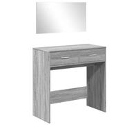 vidaXL Grey Sonoma Dressing Table with Rectangular Mirror - Modern Vanity Desk with Ample Storage for Cosmetics in Engineered Wood for Bedroom