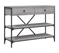 vidaXL Grey Sonoma Engineered Wood Console Table - Sturdy Steel Frame with 2 Drawers & Bottom Shelves for Storage and Display