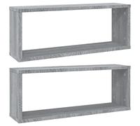 vidaXL Grey Sonoma Wall Cube Shelves - Engineered Wood, Wall-Mounted Scandinavian Style Display and Storage Units - Set of 2