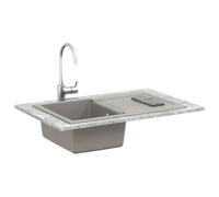 vidaXL Grey Wash Basin 780 x 500 mm 80% Quartz and 20% Resin Stylish Rectangular Granite Kitchen Sink, Modern Functionality, Contemporary Kitchen Worktop, Practical Basin
