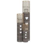 'vidaXL Grey Wicker Candle Holders - Handcrafted Glass Jar Candle Stands for Indoor and Outdoor Spaces - Set of 3