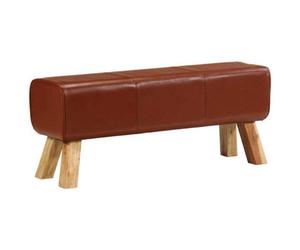 Vidaxl Gym Bok Bench Brown 110 Cm Real Leather And Solid Wood Mango