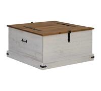 vidaXL HALDEN Storage Chest - White Wooden Trunk/Coffee Table 91x91x47cm - Solid Pine, Dual Compartments, Metal Handles for Bedroom/Living Room Decor