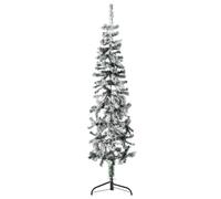 "vidaXL Half Artificial Christmas Tree with Flocked Snow, Slim PVC Decorative Xmas Tree, Ideal for Tight Spaces, Easy Assembly, Green and White - Height 150 cm"
