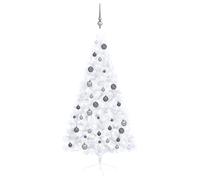 vidaXL Half Pre-lit White Christmas Tree with Ball Set, 150 cm tall, 95 cm wide, USB DC 5V, 340 Tips, 150 LEDs - 3077655